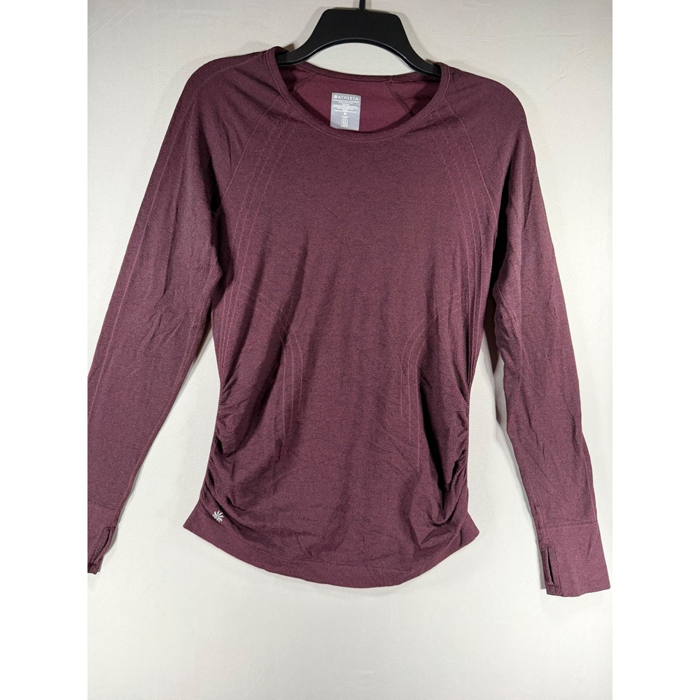 Athleta Momentum Long Sleeve Top Burgundy Heather Seamless Ruched Thumbhole M